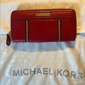 Michael Kors Red Leather Wallet with Gold Hardware